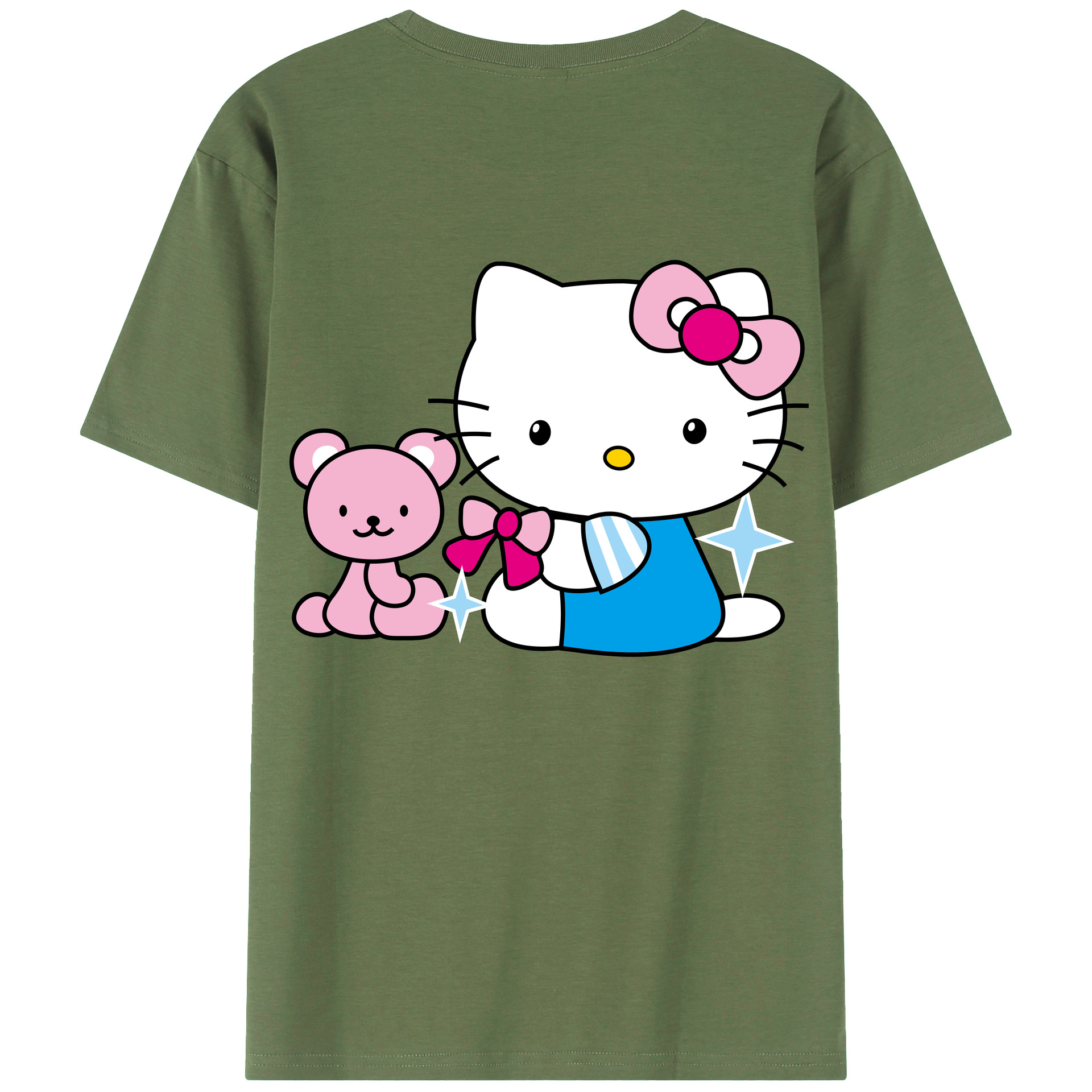 （画像用） Hello Kitty ハローキティ 綿100％ メンズ半袖Tシャツ（バックプリント） 通気性